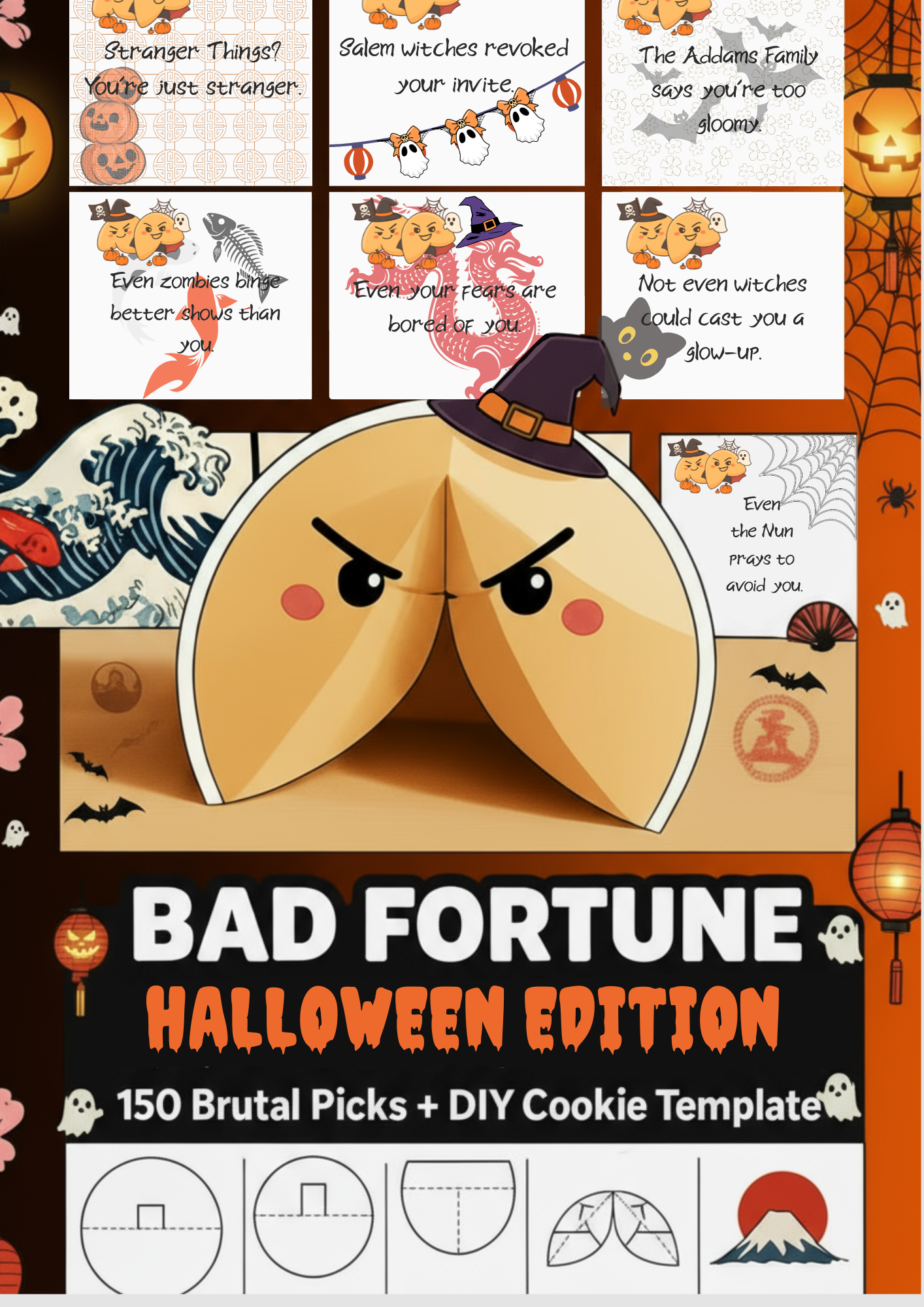 Bad Fortune Cookies Halloween Special Pack – 150 Spooky Picks + DIY Cookie Template