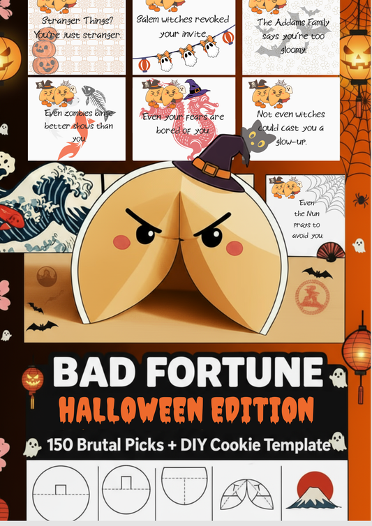 Bad Fortune Cookies Halloween Special Pack – 150 Spooky Picks + DIY Cookie Template